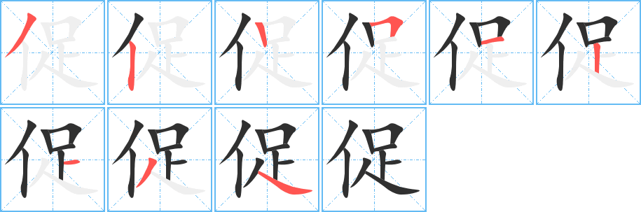 《促》的笔顺分步演示（一笔一画写字）