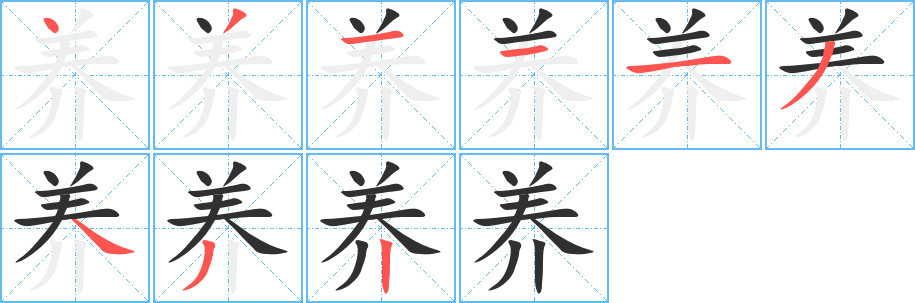 《养》的笔顺分步演示（一笔一画写字）