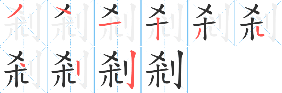 《剎》的笔顺分步演示（一笔一画写字）