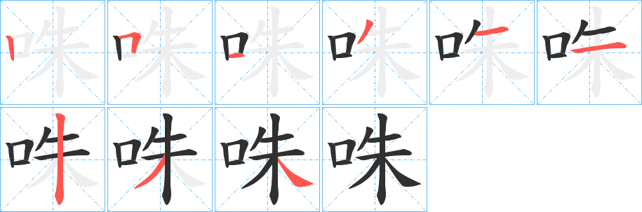 《咮》的笔顺分步演示（一笔一画写字）