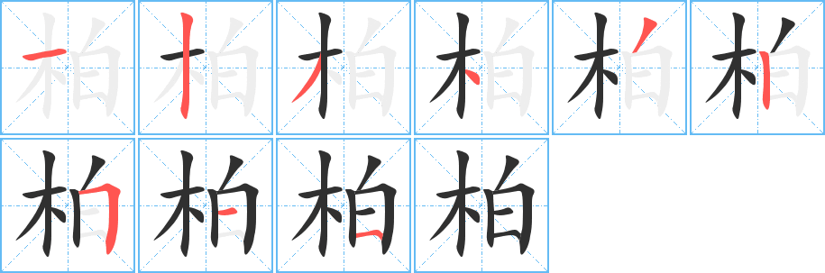 《柏》的笔顺分步演示（一笔一画写字）