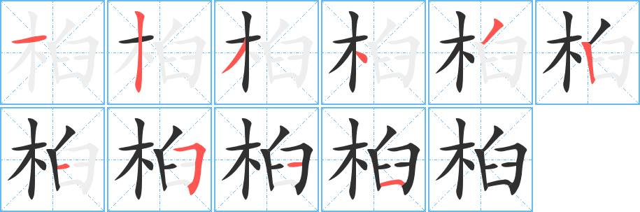 《桕》的笔顺分步演示（一笔一画写字）