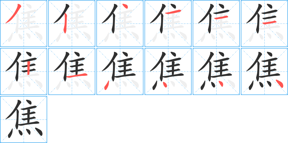 《焦》的笔顺分步演示（一笔一画写字）