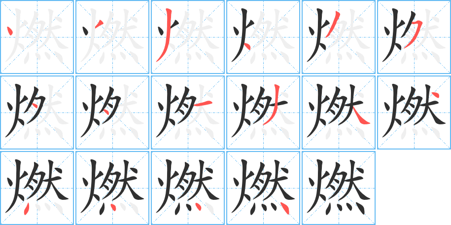 《燃》的笔顺分步演示（一笔一画写字）