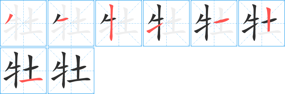 《牡》的笔顺分步演示（一笔一画写字）