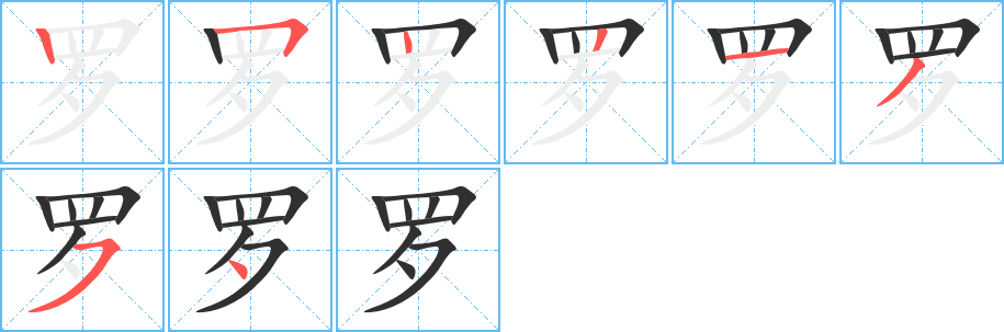 《罗》的笔顺分步演示（一笔一画写字）