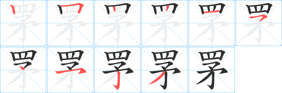 《罞》的笔顺分步演示（一笔一画写字）