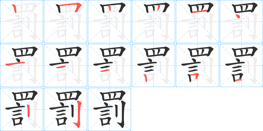 《罰》的笔顺分步演示（一笔一画写字）