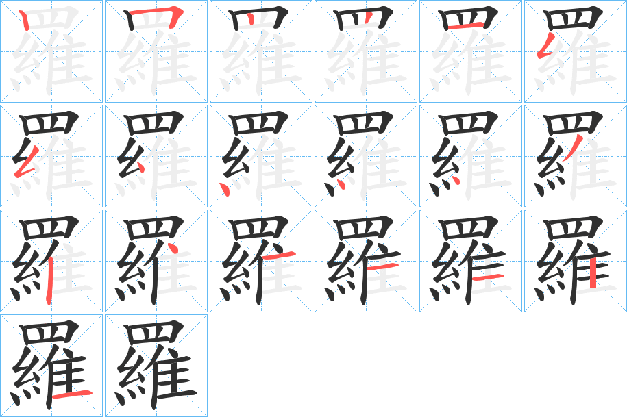 《羅》的笔顺分步演示（一笔一画写字）