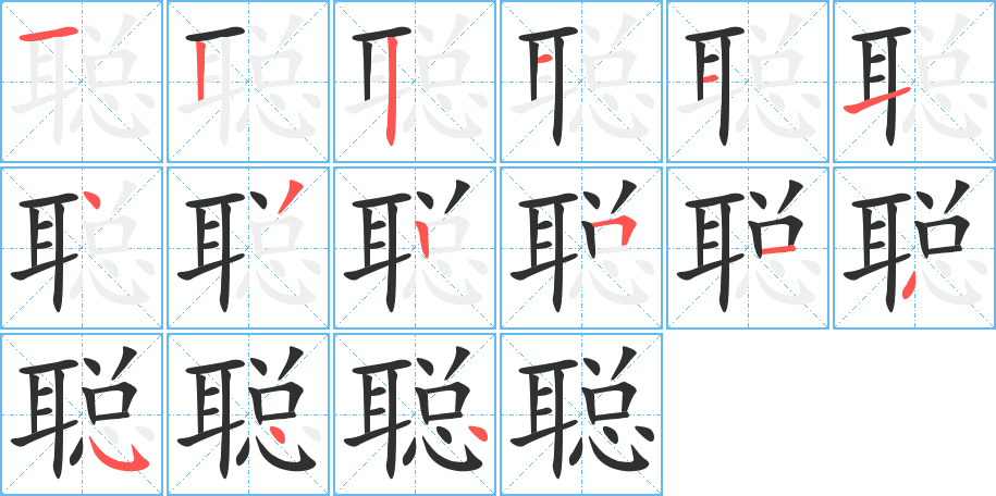 《聪》的笔顺分步演示（一笔一画写字）