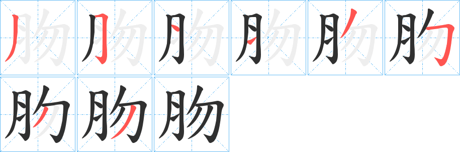 《肳》的笔顺分步演示（一笔一画写字）