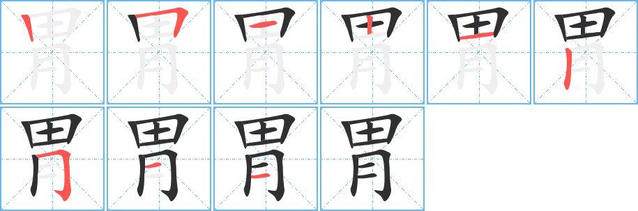 《胃》的笔顺分步演示（一笔一画写字）