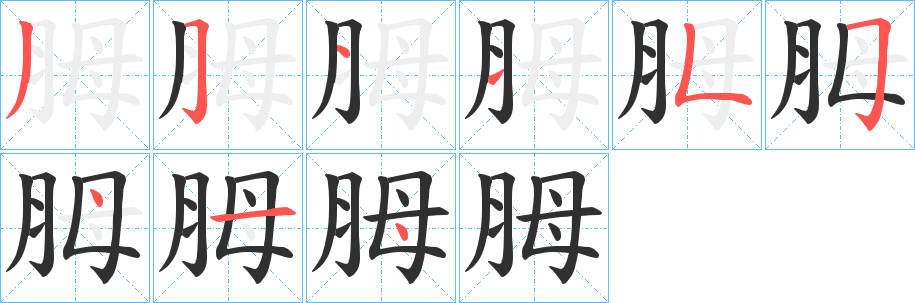 《胟》的笔顺分步演示（一笔一画写字）