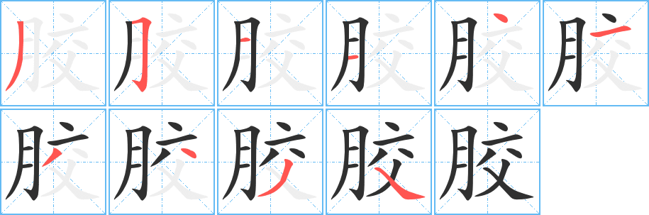 《胶》的笔顺分步演示（一笔一画写字）