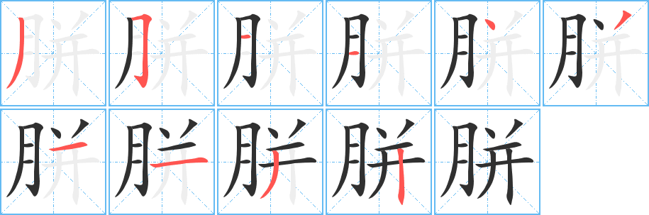 《胼》的笔顺分步演示（一笔一画写字）