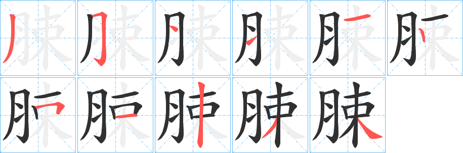 《脨》的笔顺分步演示（一笔一画写字）