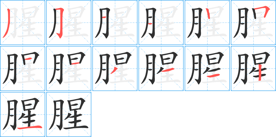 《腥》的笔顺分步演示（一笔一画写字）