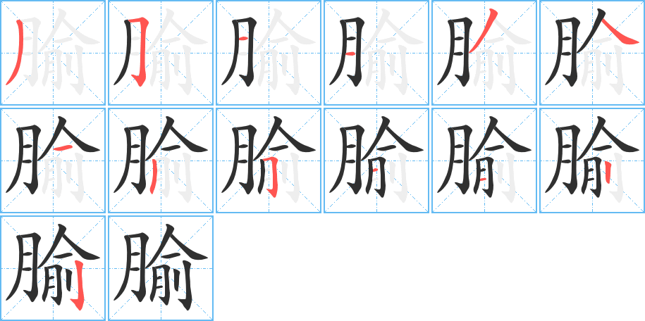 《腧》的笔顺分步演示（一笔一画写字）