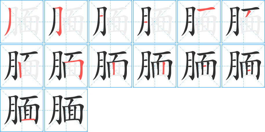 《腼》的笔顺分步演示（一笔一画写字）