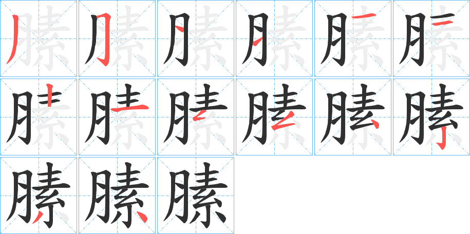 《膆》的笔顺分步演示（一笔一画写字）