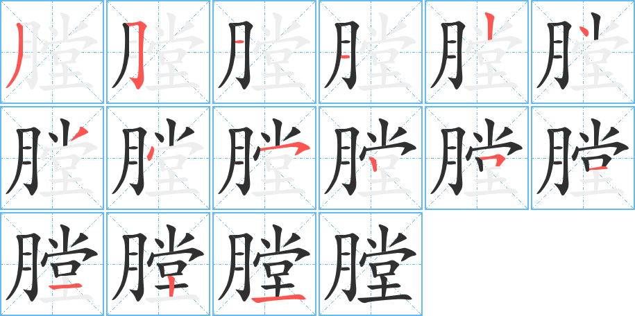 《膛》的笔顺分步演示（一笔一画写字）