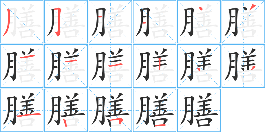 《膳》的笔顺分步演示（一笔一画写字）