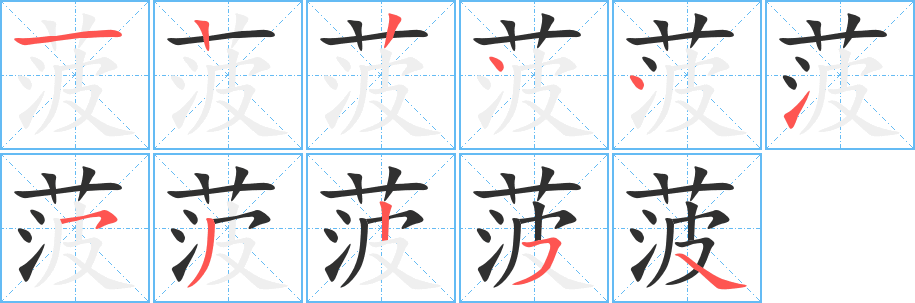 《菠》的笔顺分步演示（一笔一画写字）