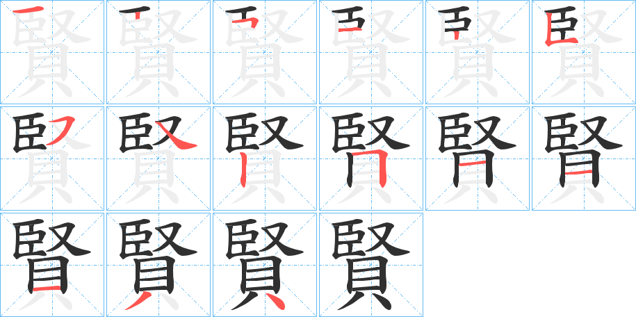 《賢》的笔顺分步演示（一笔一画写字）