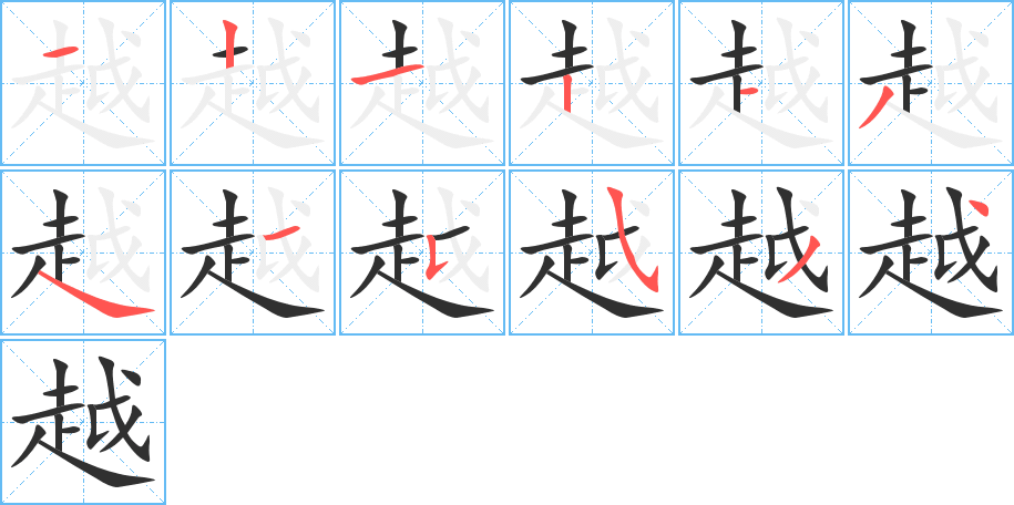 《越》的笔顺分步演示（一笔一画写字）