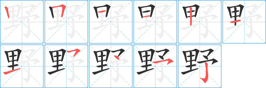 《野》的笔顺分步演示（一笔一画写字）