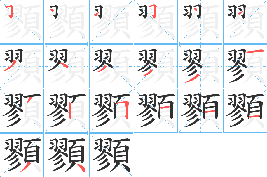 《顟》的笔顺分步演示（一笔一画写字）