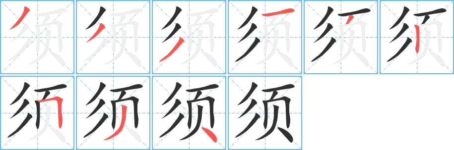 《须》的笔顺分步演示（一笔一画写字）