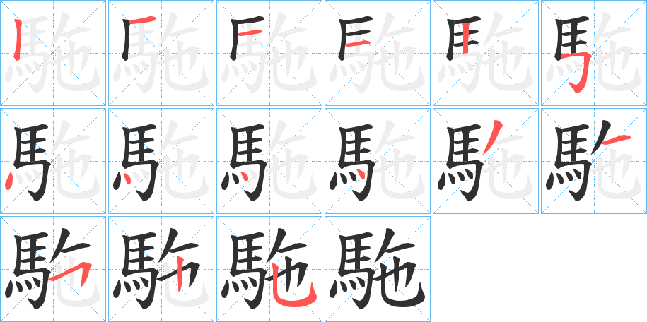 《駞》的笔顺分步演示（一笔一画写字）