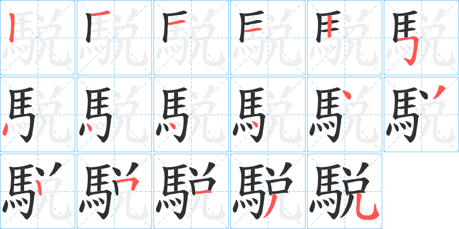 《駾》的笔顺分步演示（一笔一画写字）