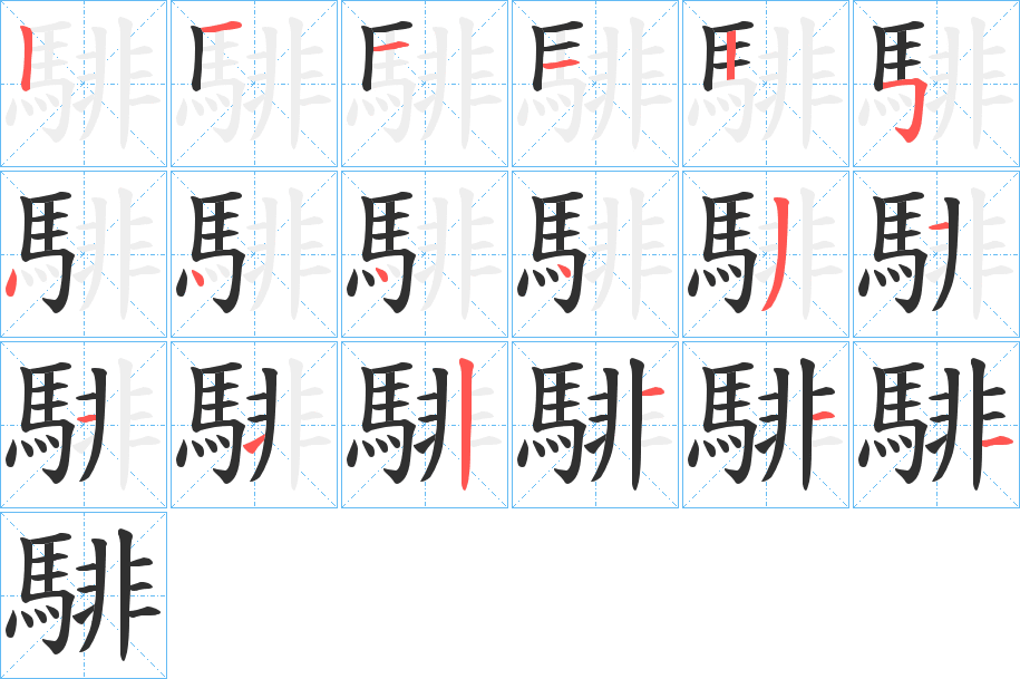 《騑》的笔顺分步演示（一笔一画写字）