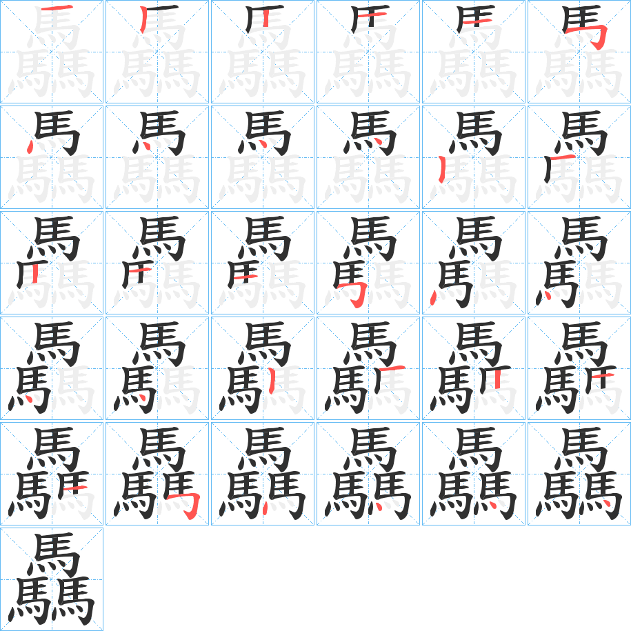 《驫》的笔顺分步演示（一笔一画写字）