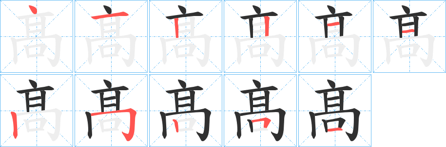 《髙》的笔顺分步演示（一笔一画写字）