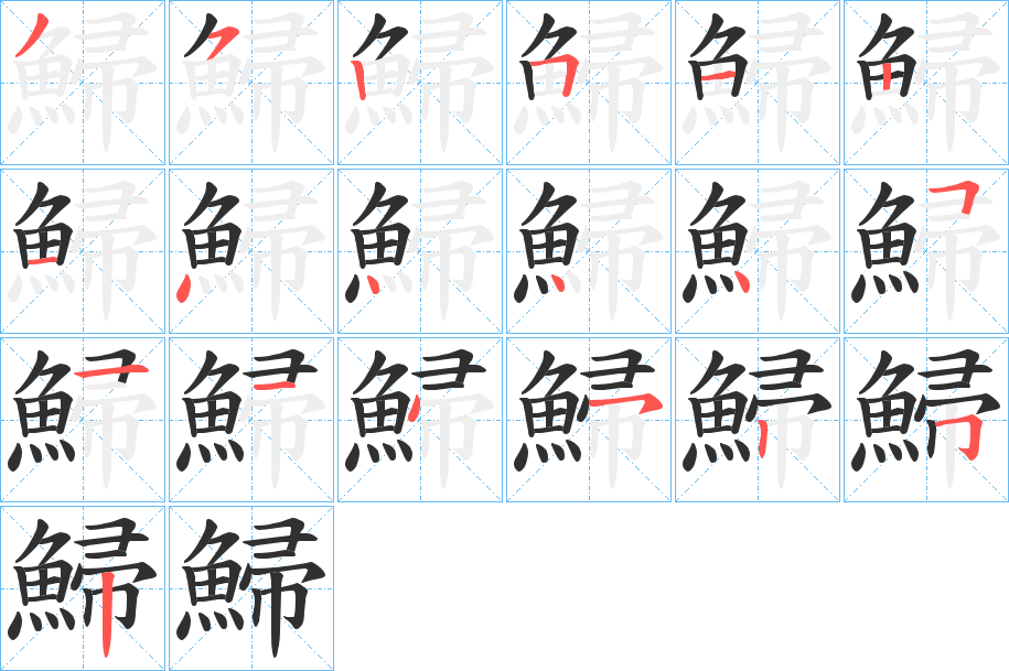 《鯞》的笔顺分步演示（一笔一画写字）