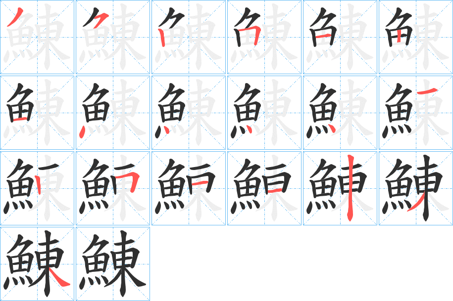 《鯟》的笔顺分步演示（一笔一画写字）