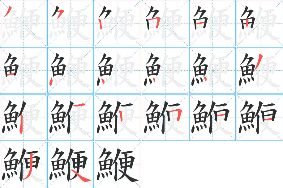 《鯾》的笔顺分步演示（一笔一画写字）