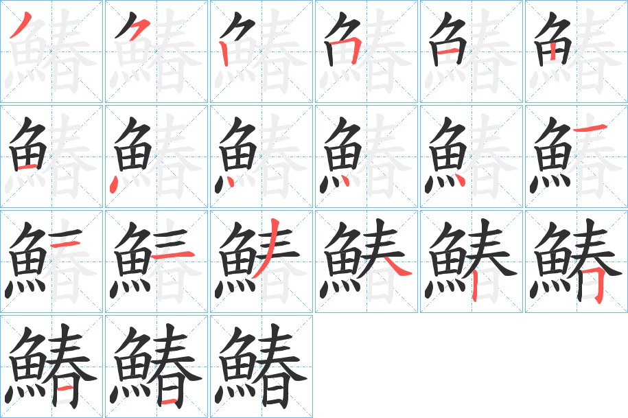 《鰆》的笔顺分步演示（一笔一画写字）