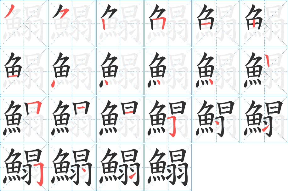 《鰨》的笔顺分步演示（一笔一画写字）