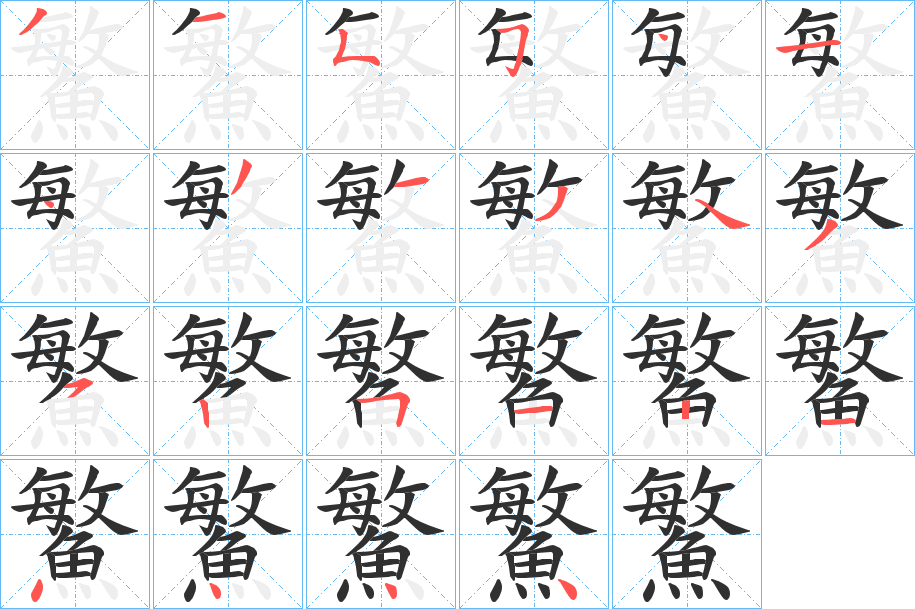 《鰵》的笔顺分步演示（一笔一画写字）