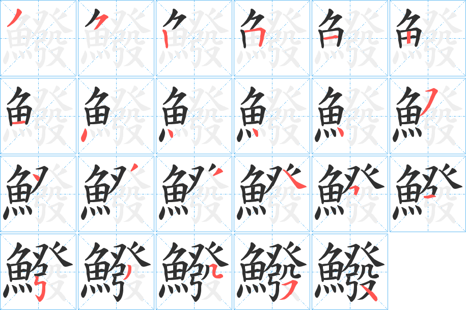 《鱍》的笔顺分步演示（一笔一画写字）