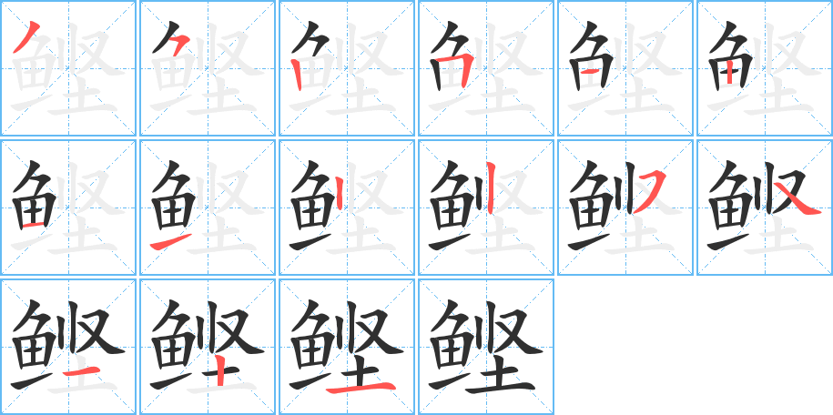 《鲣》的笔顺分步演示（一笔一画写字）