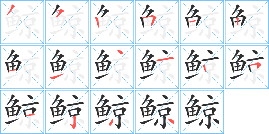 《鲸》的笔顺分步演示（一笔一画写字）