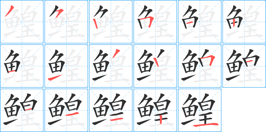 《鳇》的笔顺分步演示（一笔一画写字）